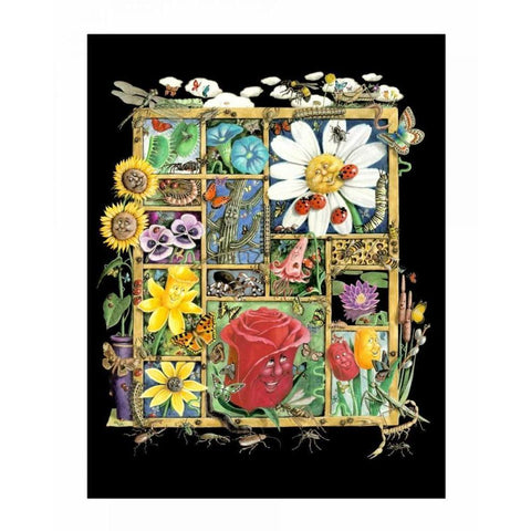 Shadowbox Hunt -Bugs and Bloss Black Modern Wood Framed Art Print with Double Matting by Seeley, Laura