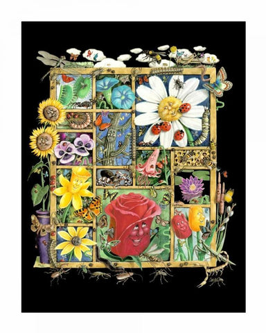 Shadowbox Hunt -Bugs and Bloss Black Ornate Wood Framed Art Print with Double Matting by Seeley, Laura