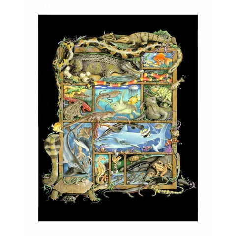 Shadowbox Hunt -Reptiles, Fish Gold Ornate Wood Framed Art Print with Double Matting by Seeley, Laura