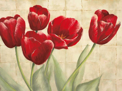 Red Tulips on Ivory White Modern Wood Framed Art Print with Double Matting by Mckee, Lauren