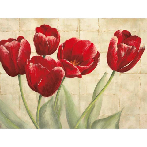 Red Tulips on Ivory White Modern Wood Framed Art Print by Mckee, Lauren