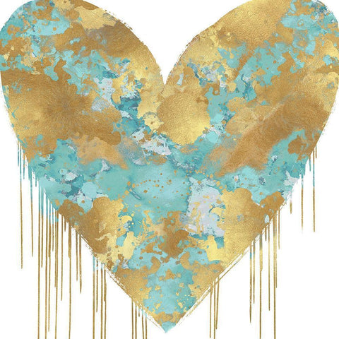 Big Hearted Aqua and Gold White Modern Wood Framed Art Print with Double Matting by Rodgers, Lindsay