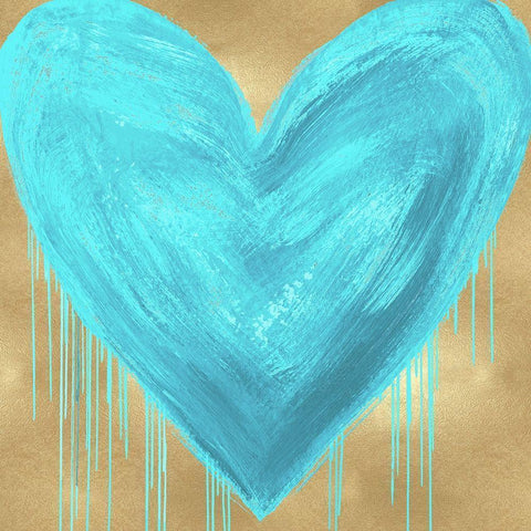 Big Hearted Aqua on Gold White Modern Wood Framed Art Print by Rodgers, Lindsay