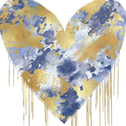 Big Hearted Blue and Gold Black Modern Wood Framed Art Print with Double Matting by Rodgers, Lindsay