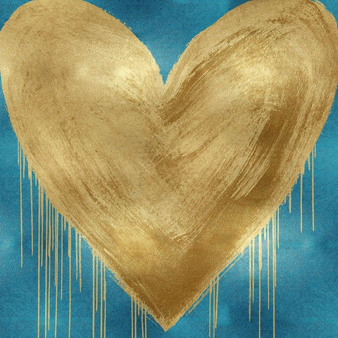 Big Hearted Gold on Aqua White Modern Wood Framed Art Print by Rodgers, Lindsay