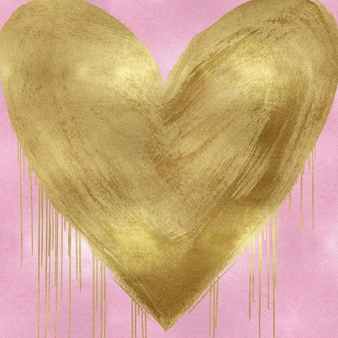 Big Hearted Gold on Pink White Modern Wood Framed Art Print with Double Matting by Rodgers, Lindsay