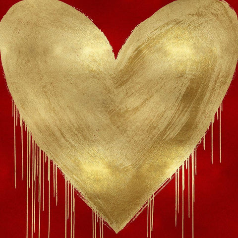 Big Hearted Gold on Red White Modern Wood Framed Art Print by Rodgers, Lindsay