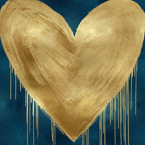 Big Hearted Gold on Teal Black Modern Wood Framed Art Print with Double Matting by Rodgers, Lindsay