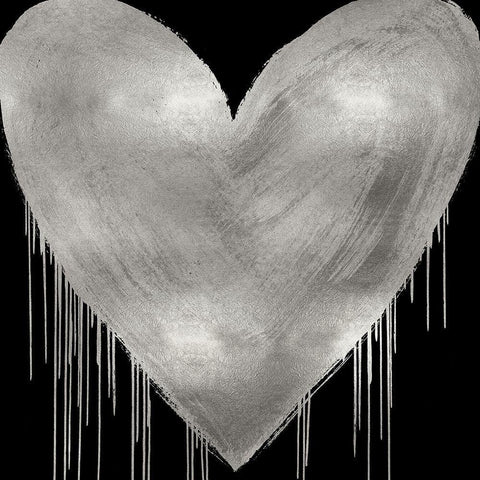 Big Hearted Silver on Black White Modern Wood Framed Art Print with Double Matting by Rodgers, Lindsay