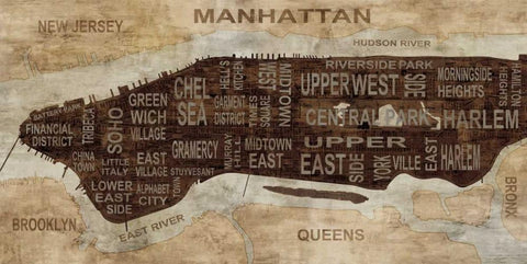 Manhattan Neighborhoods White Modern Wood Framed Art Print with Double Matting by Wilson, Luke