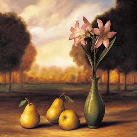 Pear Landscape Gold Ornate Wood Framed Art Print with Double Matting by Arellano, Migdalia