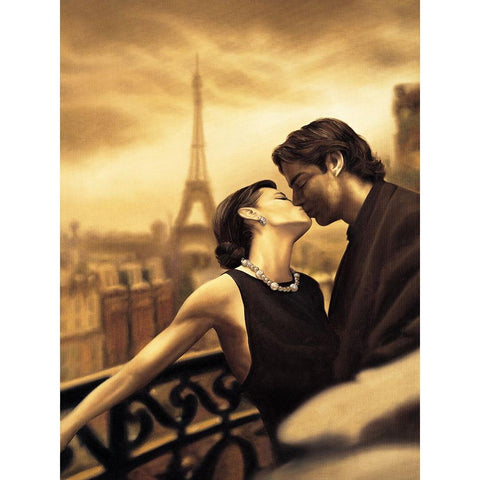 A Paris Kiss White Modern Wood Framed Art Print by Arellano, Migdalia