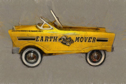 Earth Mover Pedal Car Black Ornate Wood Framed Art Print with Double Matting by Calkins, Michelle