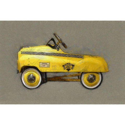 Taxi Cab Pedal Car Gold Ornate Wood Framed Art Print with Double Matting by Calkins, Michelle