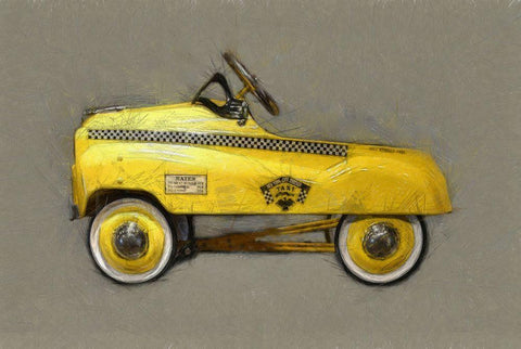 Taxi Cab Pedal Car White Modern Wood Framed Art Print with Double Matting by Calkins, Michelle