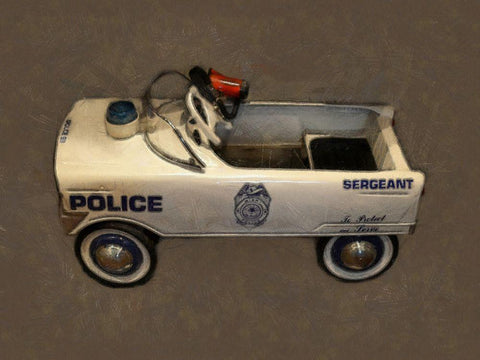 Police Pedal Car  White Modern Wood Framed Art Print with Double Matting by Calkins, Michelle