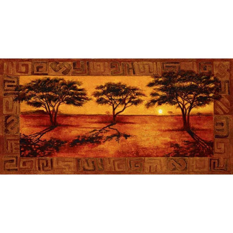 Serengeti Sunset Gold Ornate Wood Framed Art Print with Double Matting by Madou