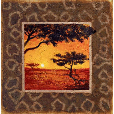 Savannah Sunset I Gold Ornate Wood Framed Art Print with Double Matting by Madou