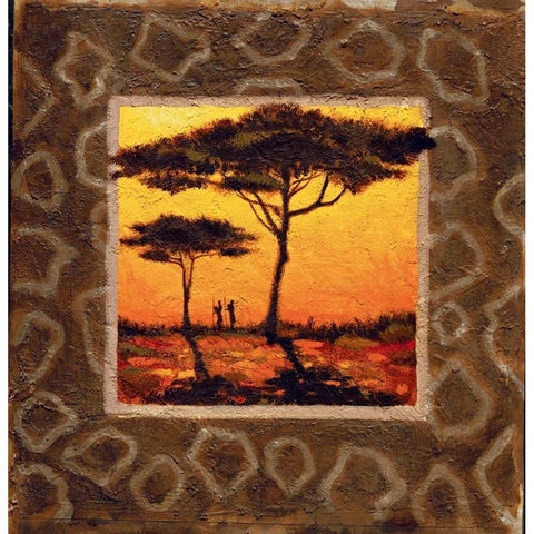 Savannah Sunset II Gold Ornate Wood Framed Art Print with Double Matting by Madou