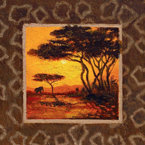 Savannah Sunset III Gold Ornate Wood Framed Art Print with Double Matting by Madou