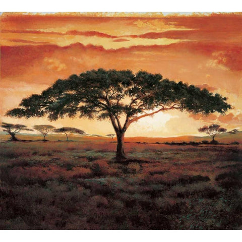 Masai Tree White Modern Wood Framed Art Print by Madou