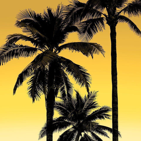 Palms Black on Yellow I Gold Ornate Wood Framed Art Print with Double Matting by Jensen, Mia