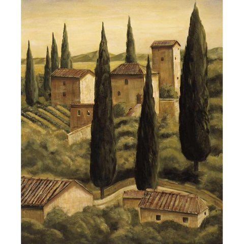 Tuscan Hillside II Black Modern Wood Framed Art Print with Double Matting by Moretti, Maurizio