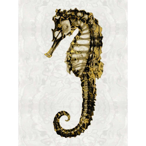 Golden Sea Horse I White Modern Wood Framed Art Print by Miller, Melonie