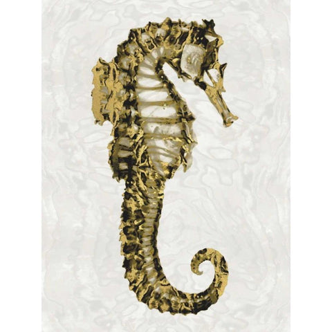 Golden Sea Horse II White Modern Wood Framed Art Print by Miller, Melonie