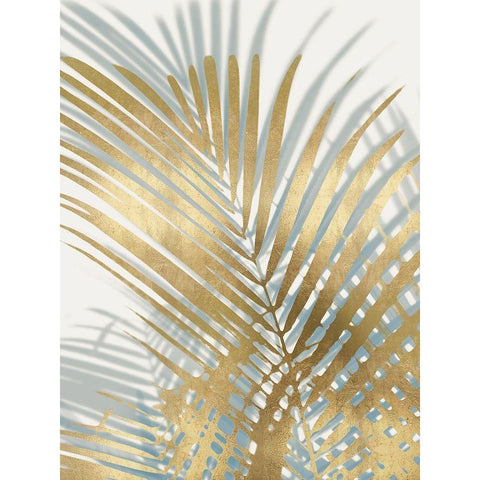 Palm Shadows Aqua on Gold I Black Modern Wood Framed Art Print with Double Matting by Miller, Melonie