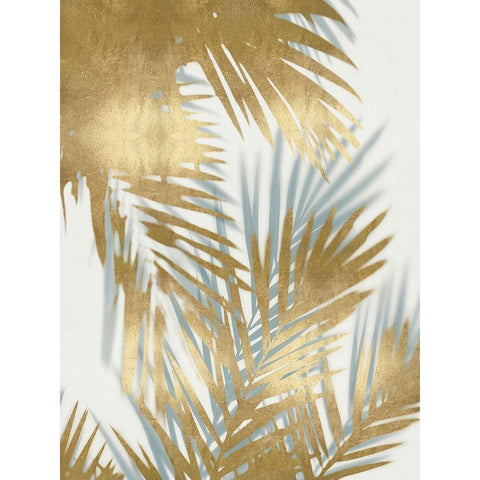 Palm Shadows Aqua on Gold II Black Modern Wood Framed Art Print with Double Matting by Miller, Melonie