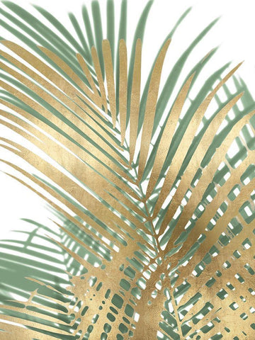 Palm Shadows Gold on Green I White Modern Wood Framed Art Print with Double Matting by Miller, Melonie