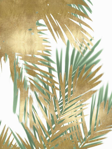 Palm Shadows Gold on Green II Black Ornate Wood Framed Art Print with Double Matting by Miller, Melonie