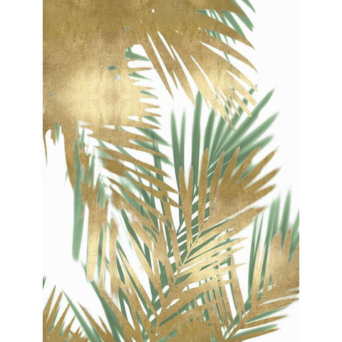 Palm Shadows Gold on Green II Black Modern Wood Framed Art Print with Double Matting by Miller, Melonie