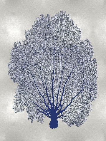 Sea Fan Indigo Blue II White Modern Wood Framed Art Print with Double Matting by Miller, Melonie