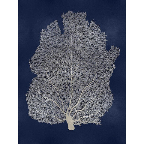 Sea Fan Silver on Blue I White Modern Wood Framed Art Print by Miller, Melonie