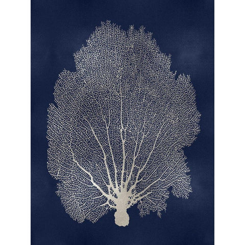 Sea Fan Silver on Blue II White Modern Wood Framed Art Print by Miller, Melonie