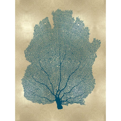 Sea Fan Teal on Gold I White Modern Wood Framed Art Print by Miller, Melonie