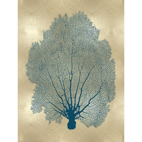 Sea Fan Teal on Gold II Gold Ornate Wood Framed Art Print with Double Matting by Miller, Melonie