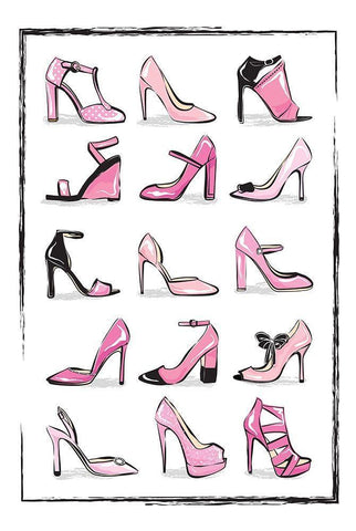Pink Shoes Black Ornate Wood Framed Art Print with Double Matting by Pavlova, Martina