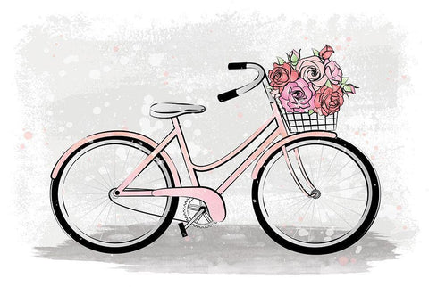 Pink Bike Black Ornate Wood Framed Art Print with Double Matting by Pavlova, Martina