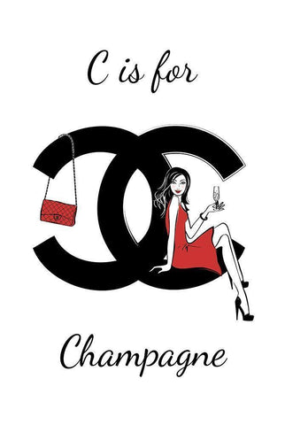 C is for Champagne White Modern Wood Framed Art Print with Double Matting by Pavlova, Martina