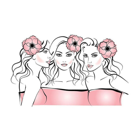 Flower Girls Black Modern Wood Framed Art Print by Pavlova, Martina