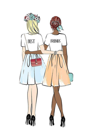 Girlfriends I White Modern Wood Framed Art Print with Double Matting by Pavlova, Martina