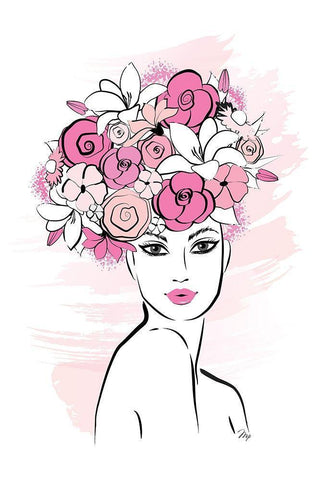 Flower Girl Black Ornate Wood Framed Art Print with Double Matting by Pavlova, Martina