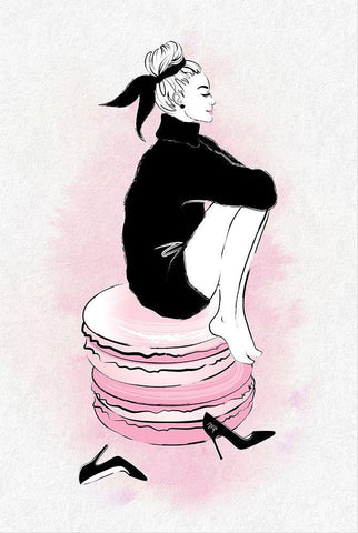 Macaron Girl Black Ornate Wood Framed Art Print with Double Matting by Pavlova, Martina