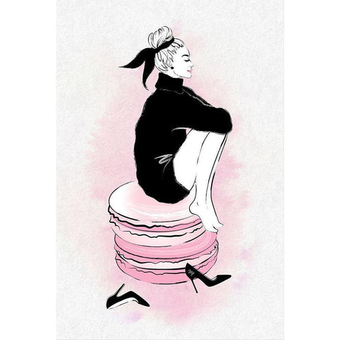 Macaron Girl Black Modern Wood Framed Art Print by Pavlova, Martina