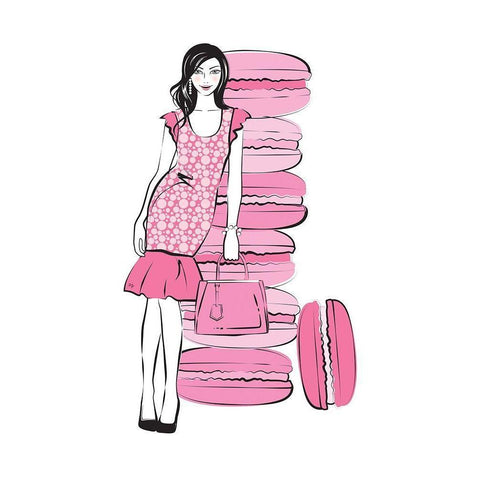 Pink Macaron Girl White Modern Wood Framed Art Print by Pavlova, Martina