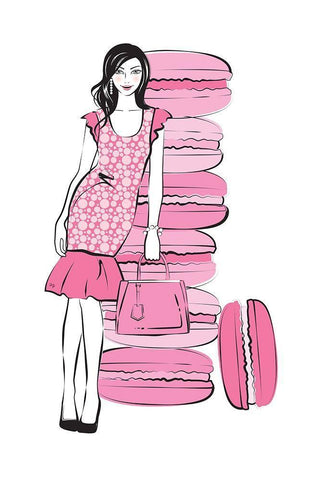 Pink Macaron Girl White Modern Wood Framed Art Print with Double Matting by Pavlova, Martina