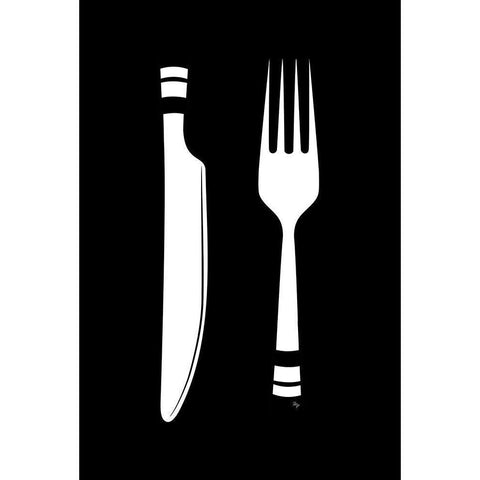 Fork Knife Black Modern Wood Framed Art Print with Double Matting by Pavlova, Martina